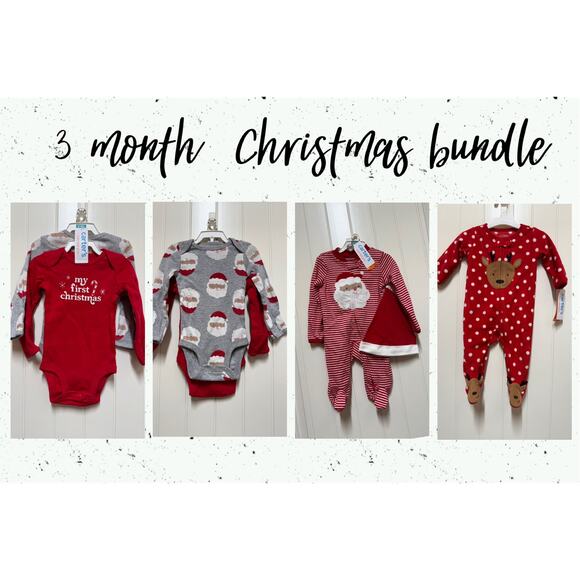 NWT 3 month Christmas Bundle 5 piece santa reindeer 1st Christmas - Picture 1 of 11
